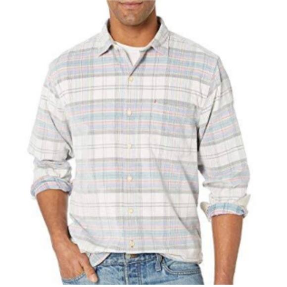 Tommy Bahama Men Becket Bay Blue Grey Continental Plaid Cord Button Up Shirt XL - Picture 1 of 16